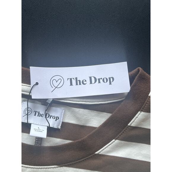 The Drop Women's Sydney SS Cropped Crew Neck T-Shirt Sz L Coffee Bean/White Pin - Picture 3 of 11